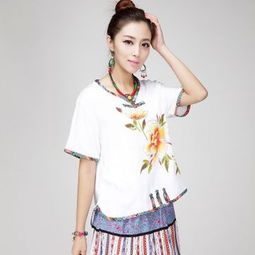 廠家直銷 2015新款 民族風(fēng)女裝 手繪花包邊原創(chuàng)女裝亞麻上衣
